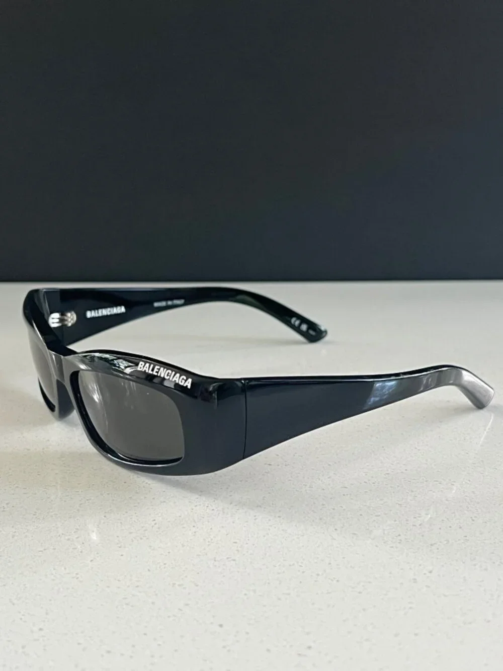 Balenciaga BB0266S black with white logo rectangular sunglasses
